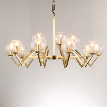 Fine Brass 15 Light Chandelier with Glass Shades