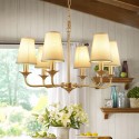 Fine Brass 6 Light Chandelier with Fabric Shades