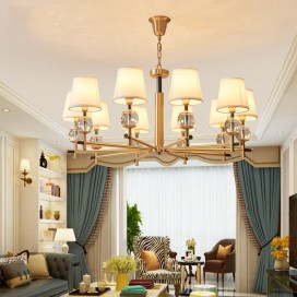 Fine Brass 10 Light Chandelier with Fabric Shades