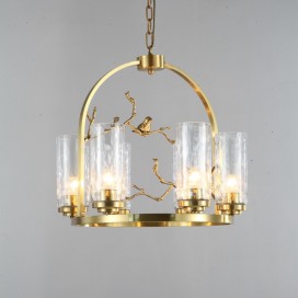 Fine Brass 6 Light Chandelier with Glass Shades