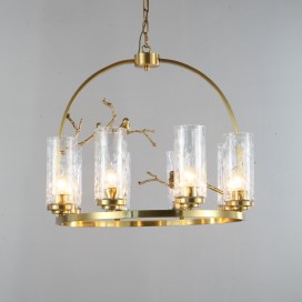 Fine Brass 8 Light Chandelier with Glass Shades