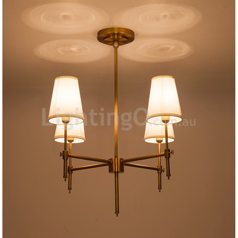 Fine Brass 4 Light Chandelier with Fabric Shades LightingMe