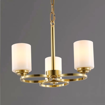 Fine Brass 3 Light Chandelier with Glass Shades