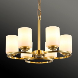 Fine Brass 6 Light Chandelier with Glass Shades