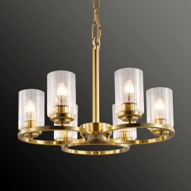 Fine Brass 6 Light Chandelier with Glass Shades