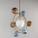 Fine Brass 7 Light Chandelier with Ball Glass Shades