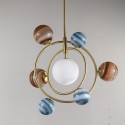 Fine Brass 7 Light Chandelier with Ball Glass Shades