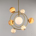 Fine Brass 7 Light Chandelier with Ball Glass Shades