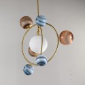 Fine Brass 7 Light Chandelier with Ball Glass Shades