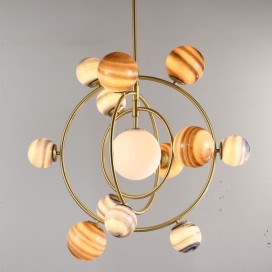 Fine Brass 13 Light Chandelier with Glass Shades