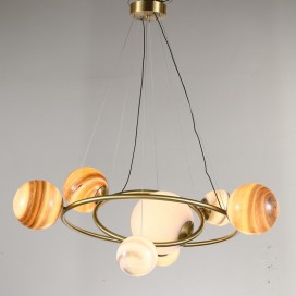 Fine Brass 7 Light Chandelier with Glass Shades