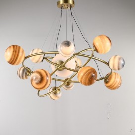 Three Rings Fine Brass 13 Light Chandelier with Glass Shades