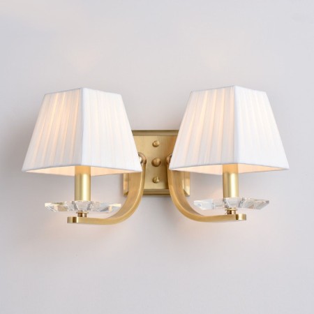 Fine Brass 2 Light Wall Sconce with Fabric Shades