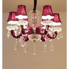 6 Light Purple Candle Style Crystal Chandelier