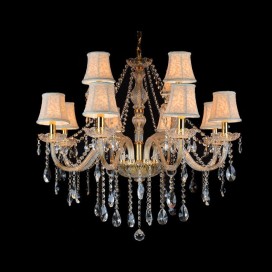 12 Light (8+4) 2 Tiers Gold Luxurious Candle Style Crystal Chandelier