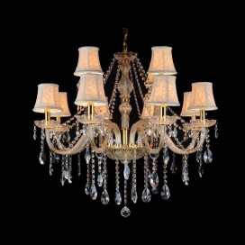 12 Light (8+4) 2 Tiers Gold Luxurious Candle Style Crystal Chandelier