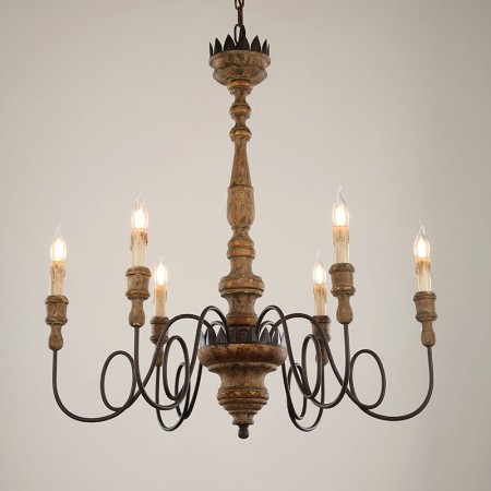 6 Light Country Vintage Wooden Chandelier