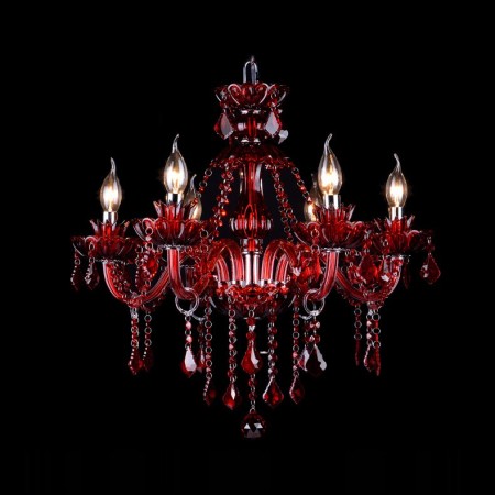 6 Light Red Candle Style Crystal Chandelier