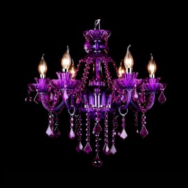 6 Light Purple Candle Style Crystal Chandelier