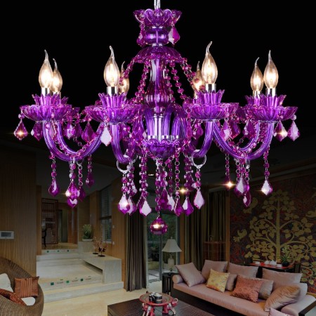 8 Light Purple Candle Style Crystal Chandelier