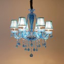 6 Light Blue Mediterranean Style Candle Style Crystal Chandelier