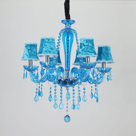 6 Light Blue Mediterranean Style Candle Style Crystal Chandelier