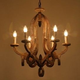 6 Light Single Tier Country Wooden Vintage Chandelier