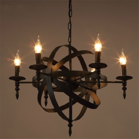 6 Light Single Tier Retro Vintage Metal Chandelier