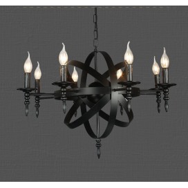 8 Light Single Tier Black Retro Vintage Metal Chandelier