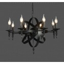 8 Light Single Tier Black Retro Vintage Metal Chandelier