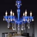 6 Light Blue Mediterranean Style Candle Style Crystal Chandelier