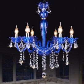 6 Light Blue Mediterranean Style Candle Style Crystal Chandelier