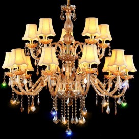 15 Light (10+5) 2 Tiers Amber Candle Style Crystal Chandelier