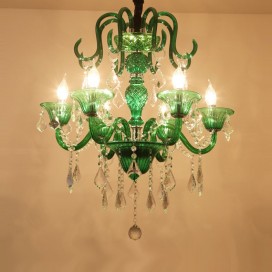 6 Light Green Candle Style Crystal Chandelier