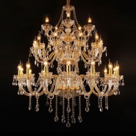 30 Light (14+10+6) 3 Tiers Gold Colour Huge Candle Style Crystal Chandelier