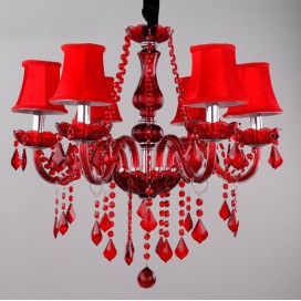 6 Light Red Candle Style Crystal Chandelier