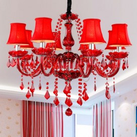 8 Light Red Candle Style Crystal Chandelier