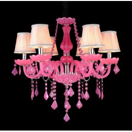 6 Light Pink Candle Style Crystal Chandelier
