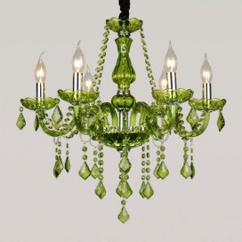 6 Light Green Candle Style Crystal Chandelier