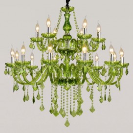 18 Light (12+6) 2 Tiers Green Candle Style Crystal Chandelier