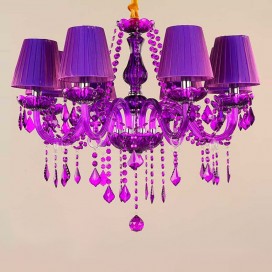 8 Light Purple Candle Style Crystal Chandelier