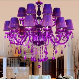 18 Light (12+6) 2 Tiers Purple Candle Style Crystal Chandelier