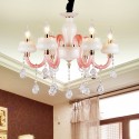 6 Light Pink Kids Room Candle Style Crystal Chandelier