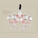 6 Light Pink Kids Room Candle Style Crystal Chandelier