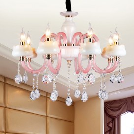 8 Light Pink Kids Room Candle Style Crystal Chandelier