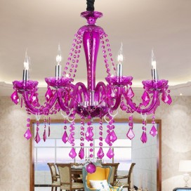 8 Light Purple Candle Style Crystal Chandelier