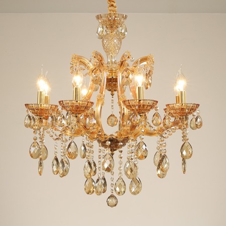 8 Light Amber Candle Style Crystal Chandelier