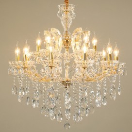 15 Light (10+5) 2 Tiers Gold Candle Style Crystal Chandelier