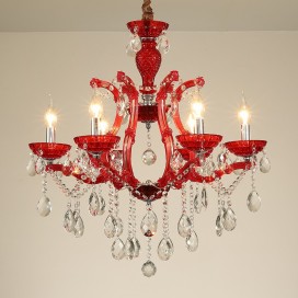 6 Light Red Candle Style Crystal Chandelier