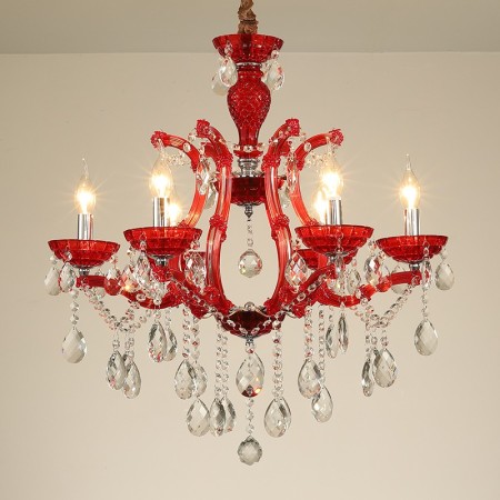 6 Light Red Candle Style Crystal Chandelier